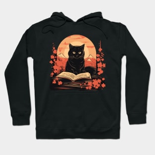 Japanese Floral Black Cat And Book Catshirt Hoodie